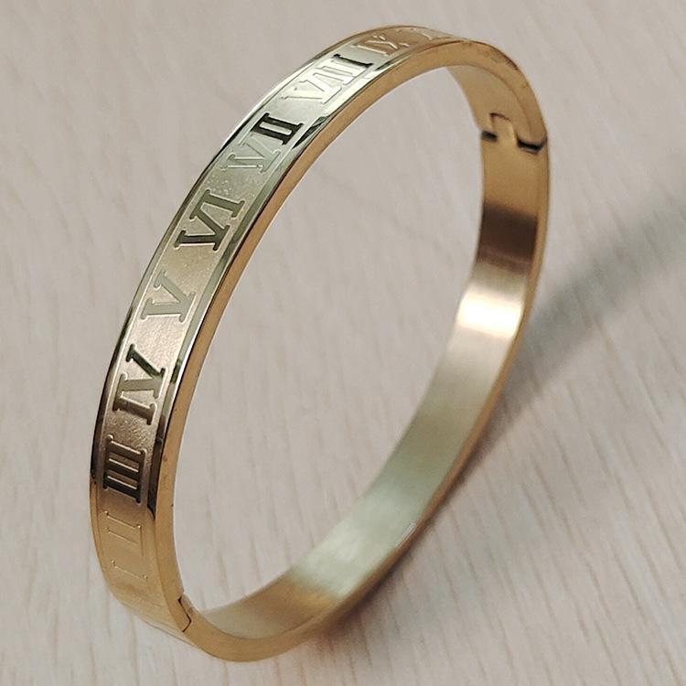 Edelstahl Armreif Römischer Buchstabenverschluss Geometrisch Eingelegt Silberfarben Modeschmuck