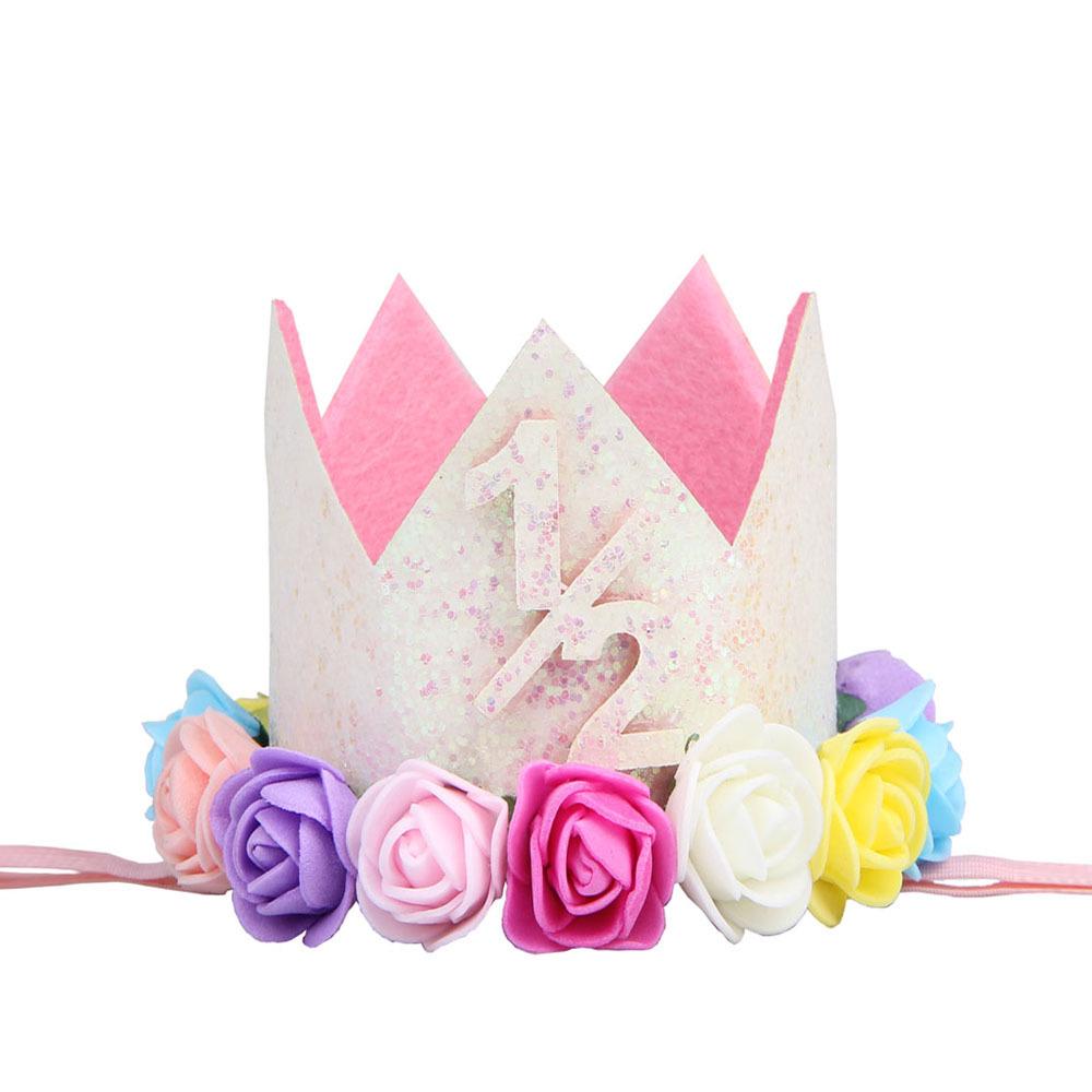 Cross-Border 1st Birthday Crown Headband: Princess Gold & Pink Party Accessory for Girls