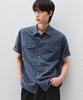 DRAW FIT Seersucker Check Roll-Up Half Shirt [Navy]