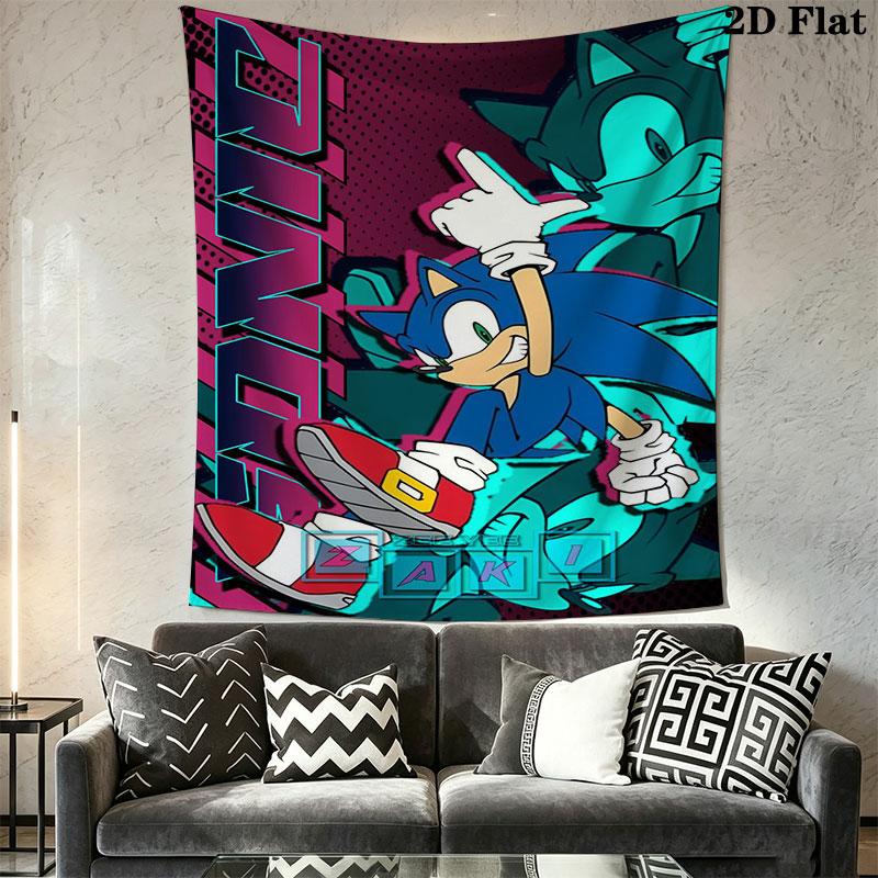 Hedgehog Sonic Green Wall Hanging Printed Fabric Blanket Decorative Tapestries for Bedroom Living Room Home Decor