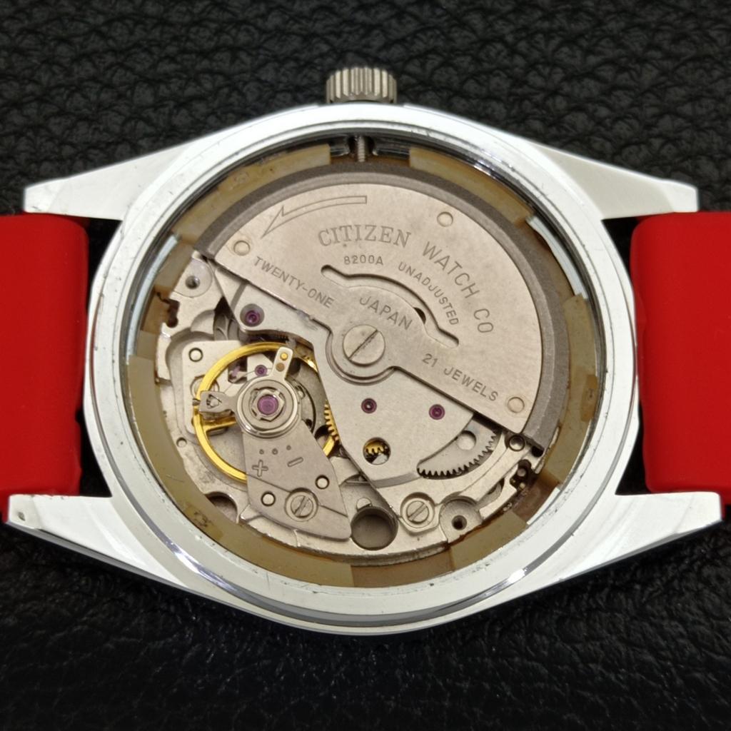 REFURBISHED JAPAN CITIZEN AUTOMATIC 8200 MENS DAY&DATE RED DIAL WATCH a432225-2 R110-a432225