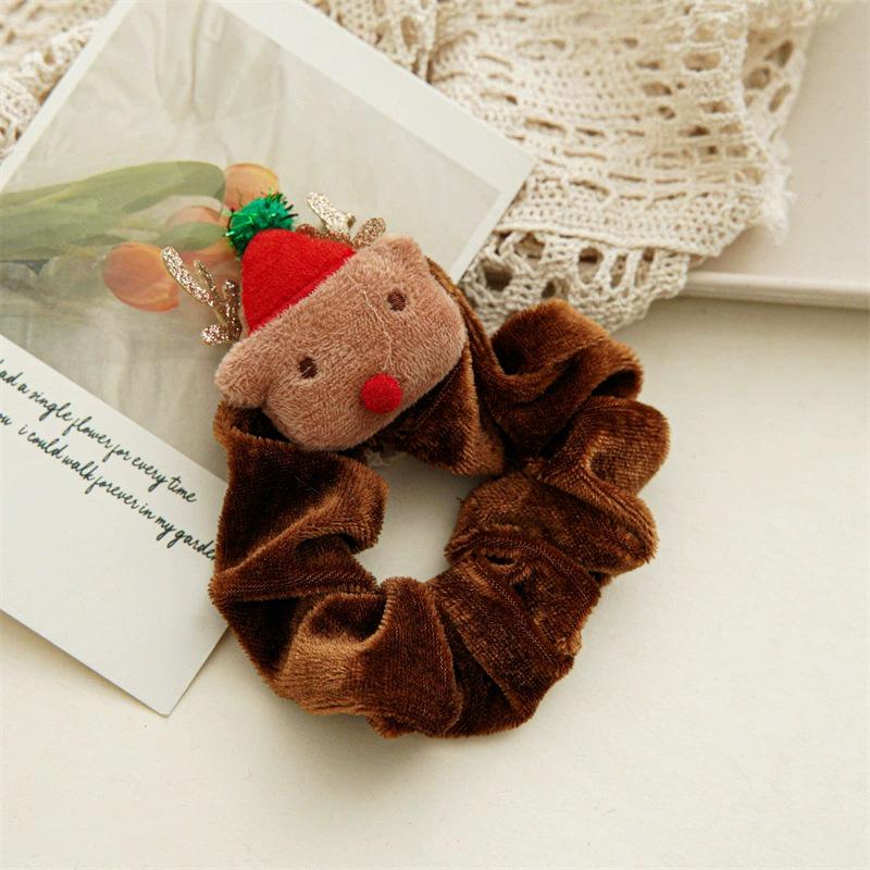 Christmas Cartoon Santa & Reindeer Plush Scrunchie - Festive Hair Accessory