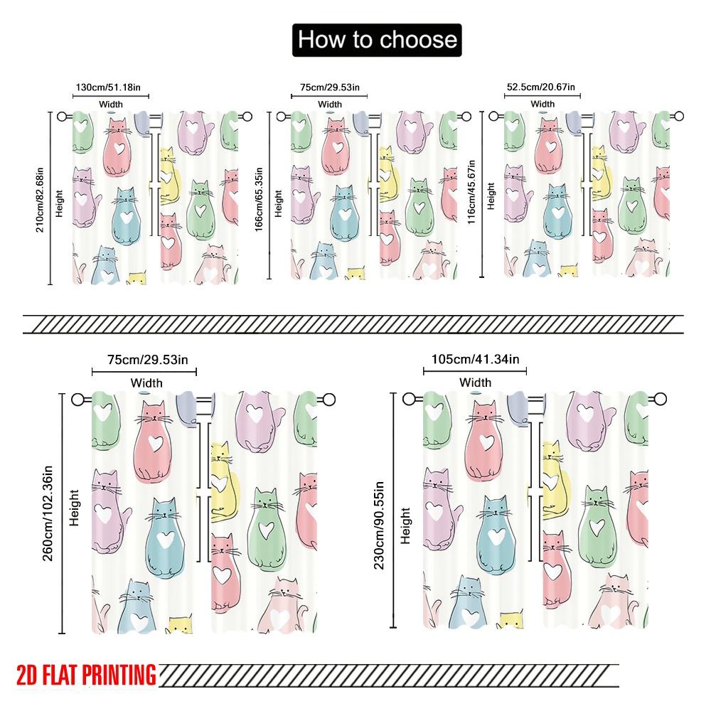 2pcs  2D plane printing Window Curtain Pastel Cats Design Polyester (without rod) Festive Ldeal for Bedroom   Living Room