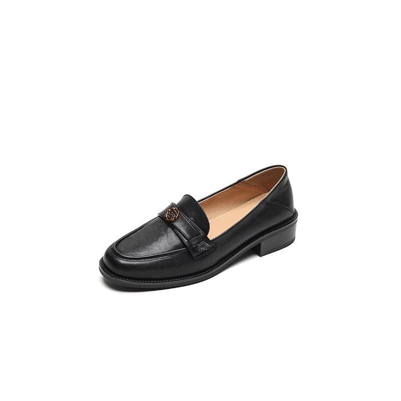 French Soft Black Camellia Loafers 2025 Autumn and Winter New Fashion British Style One-pedal Platform Single Shoes Women