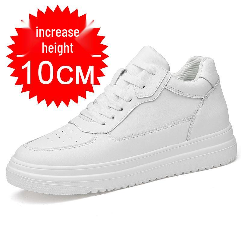 Men's Breathable Skate Sneakers - 10cm Invisible Lift, Thick Sole, White Casual Shoes