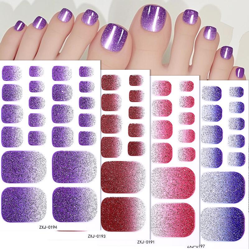 Gradient Glitter Waterproof Toenail Art Stickers - Full Coverage Crystal Flash Design