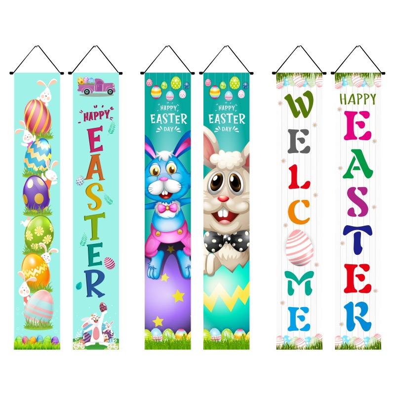 Porch Easter Sign Couplet Banner Party Decoration Egg Bunny Door Holiday Hanging