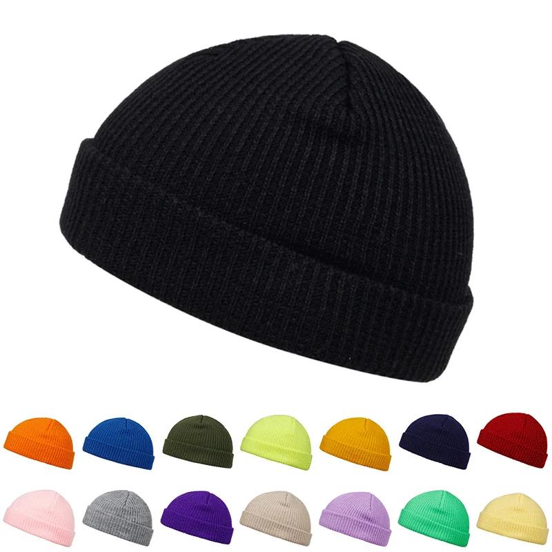 Autumn Winter Melon Cap Men Women Knitted Hat Beanie Skullcap Sailor Caps Cuff Short Brimless Retro Navy Style Hats Casquette