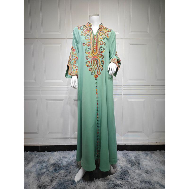 Indonesia Middle East Autumn and Winter Fashion Women Embroidery Rope Embroidery Color Robe Arab Dubai Jumpsuit Long dress Dresses