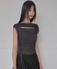 Peulleeoeob Asymmetrical Draped Strap Roll-Up T-Shirt (Fl-170_Charcoal)