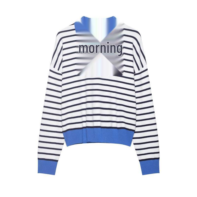 European & American Striped Zipper Knit Polo Shirt