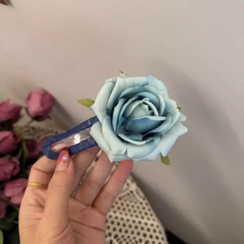Simulated Rose Flower Duckbill-shaped Hair Clip for Spring and SummerSweet Semi-tied Hair Clip Back of The Head Headwear