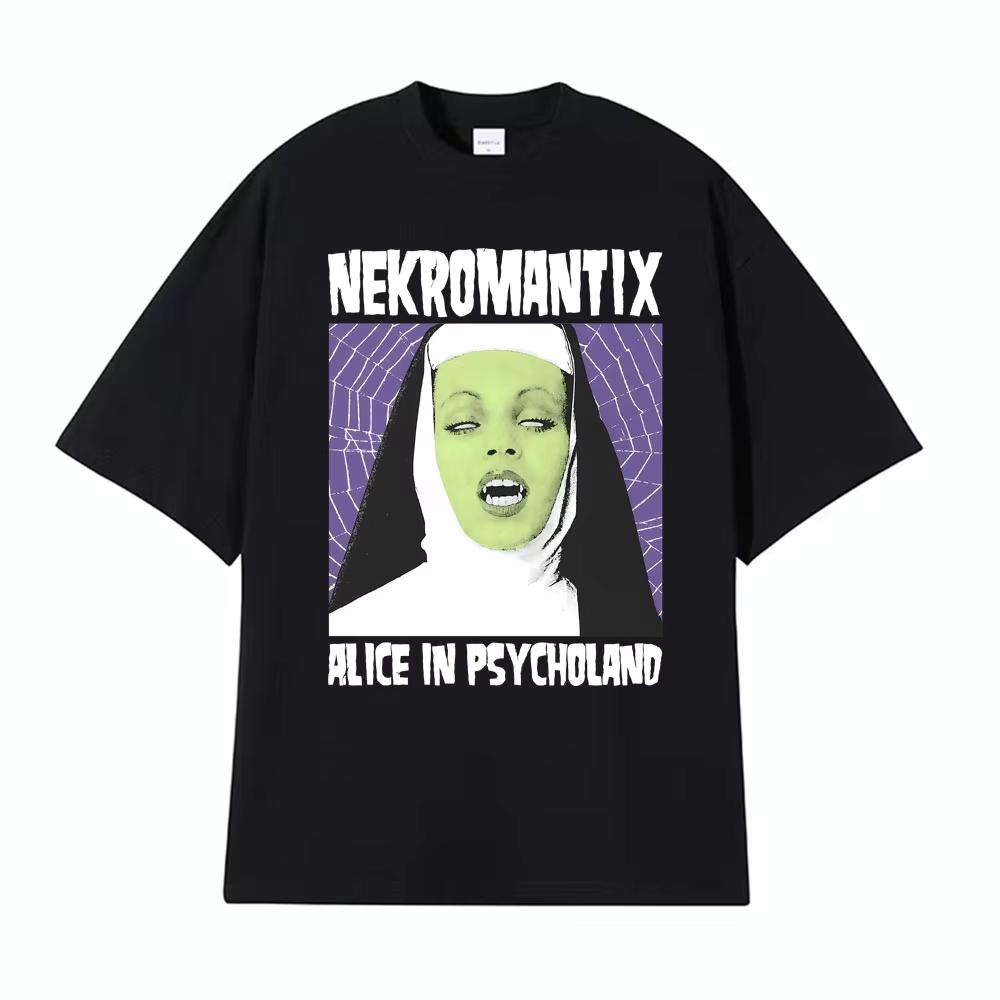 

Nekromantix Alce in Psycholand Horrorpunk T-shirts for Men Fashion Gothic High Street T-shirt 100% Cotton Oversized Cozy T Shirt S разноцветный