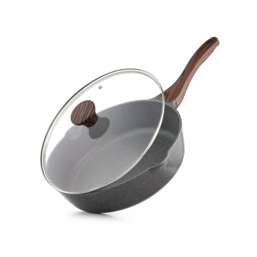 SENSARTE Deep Frying Pan, 28cm, with Lid, Marble Coat, Induction/Gas Compatible, Stir-Fry Pan, Non-Stick, Easy to Clean, Wok, Non-Stick, High Heat Eff