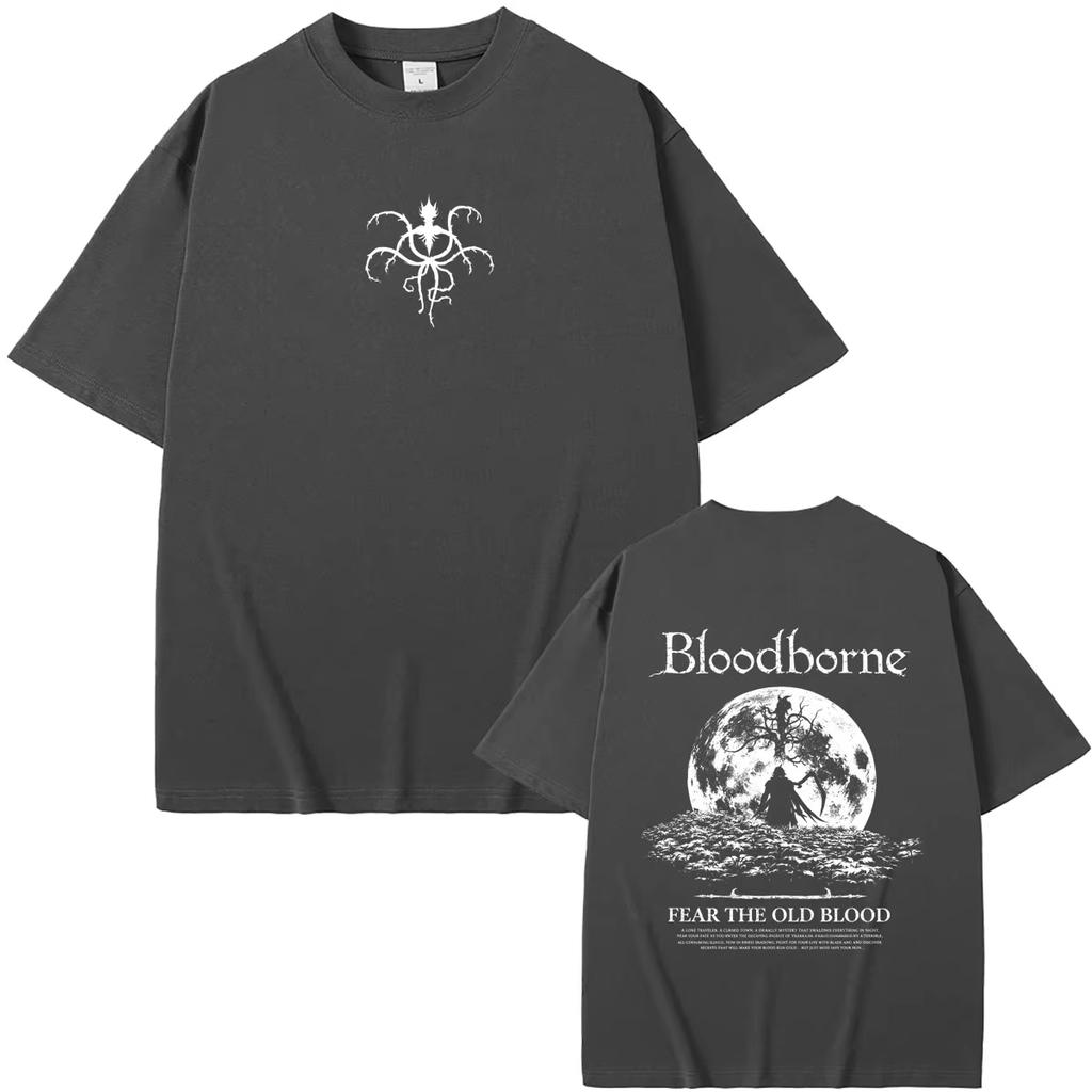 Camiseta Unisex Verano Estilo Horror Estampado Gráfico Game Bloodborne Fear The Old Blood Manga Corta Holgada para Hombre y Mujer