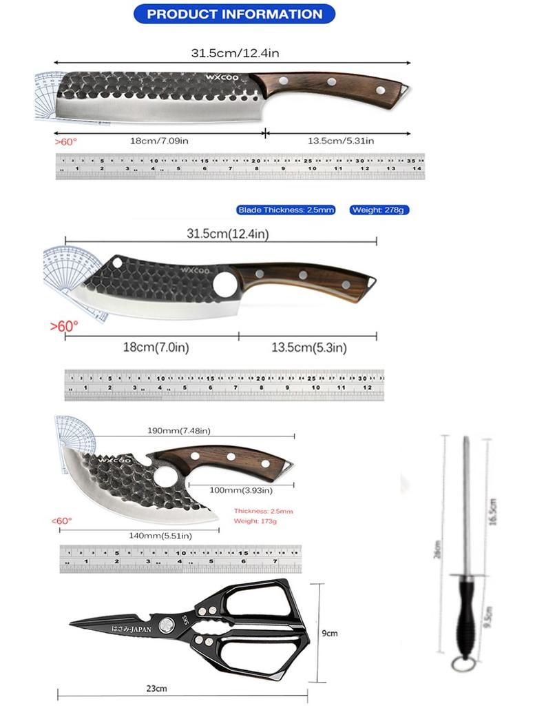 WXCOO Multifunctional Fish Cutter Knife Stainless Steel Butcher Knife Meat Cleaver Sharp Blade Bottle Opener Kitchen Knife
