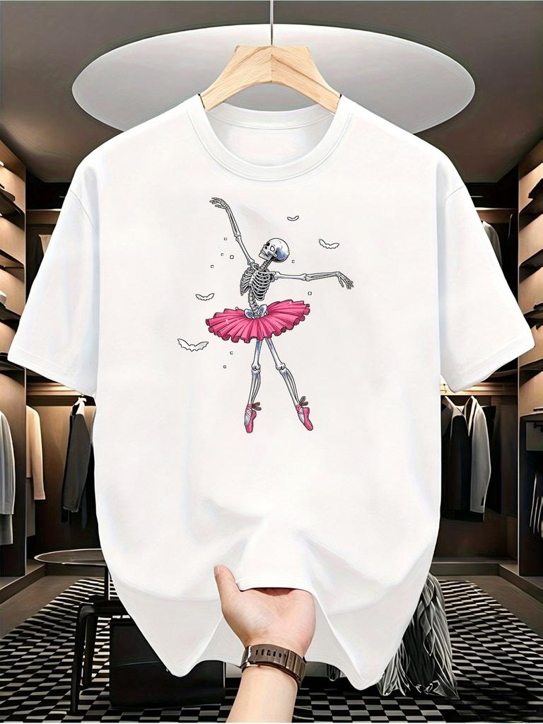 1pc Men'S Graphic T-Shirt Funny Ballet Dancing Skeleton Short Sleeve Crew Neck
