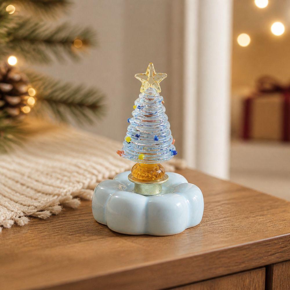 Glass Christmas Tree Figurine Ceramic Base Mini Tree Ornament Home Table Decor