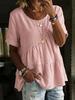 1116 European and American new women's casual and comfortable round neck solid color cotton and linen loose short sleeves