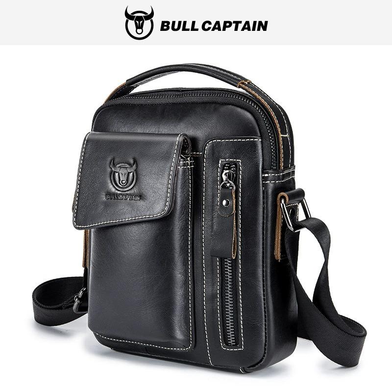BULLCAPTAIN Genuine Leather Men's Crossbody Shoulder Bag Vintage Cowhide Messenger Bag for Male Small Casual Handbag
