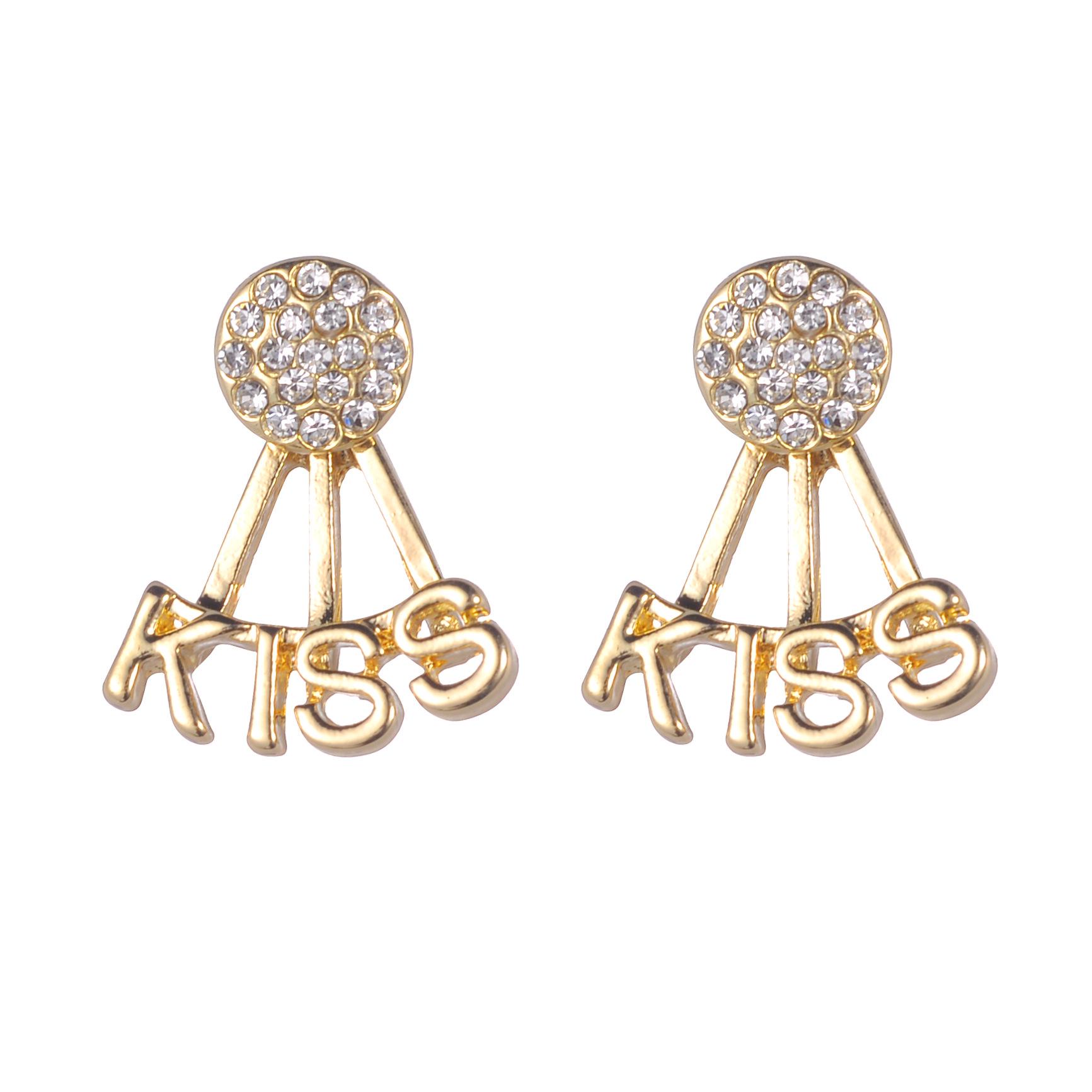 European  American Style Full Rhinestone KISS Stud Earrings