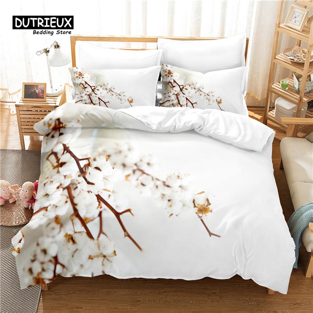 3pcs Duvet Cover Set, 3D Branch Flower Bedding Set, Soft Comfortable Breathable Duvet Cover, For Bedroom Guest Room Decor