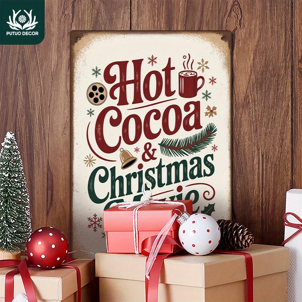 1pc Putuo Decor Vintage Metal Tin Sign - Hot Cocoa & Christmas Movies Retro Wall Decor - Heavy-Duty Metal Holiday Decoration - R