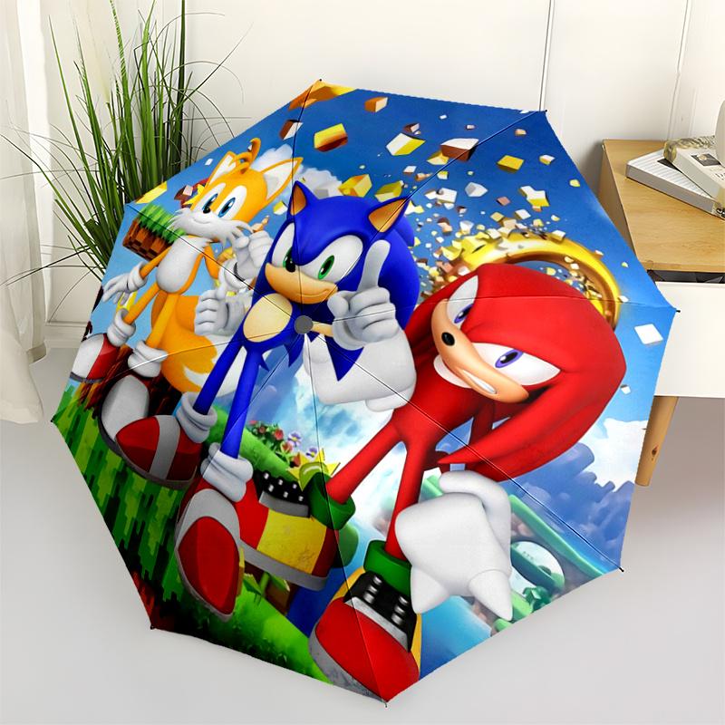 1pc Sonic the Hedgehog Automatic Folding Umbrella - Portable 3-Fold Design, 8-Bone Iron Frame Outdoor Umbrella, Festival Gift for Fans, Travelers