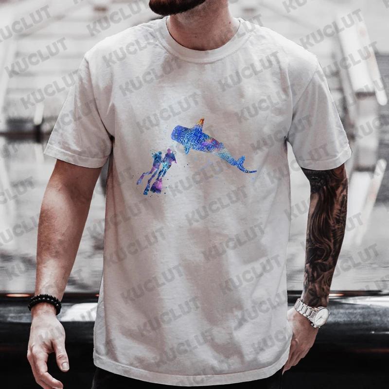 Summer Streetwear Scuba Diver Watercolor Diving Print Men's Brand T-shirts Scuba Diver Design Tops Breathable Men Women Tshirts
