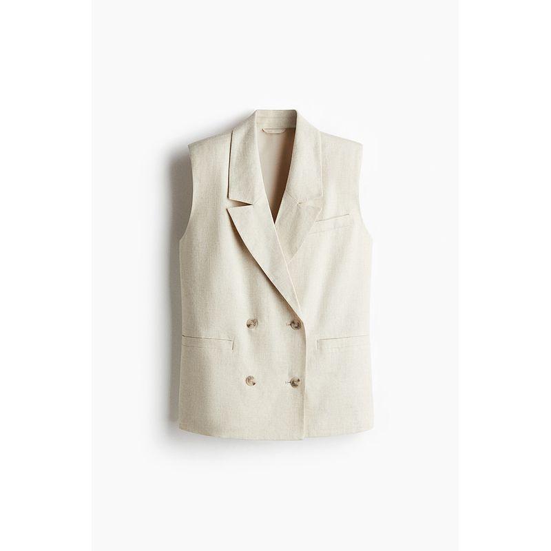 

Женская одежда HM Жилет 2025 Лето Новый Жилет из смесового льна 1264896 Light Beige 155/80