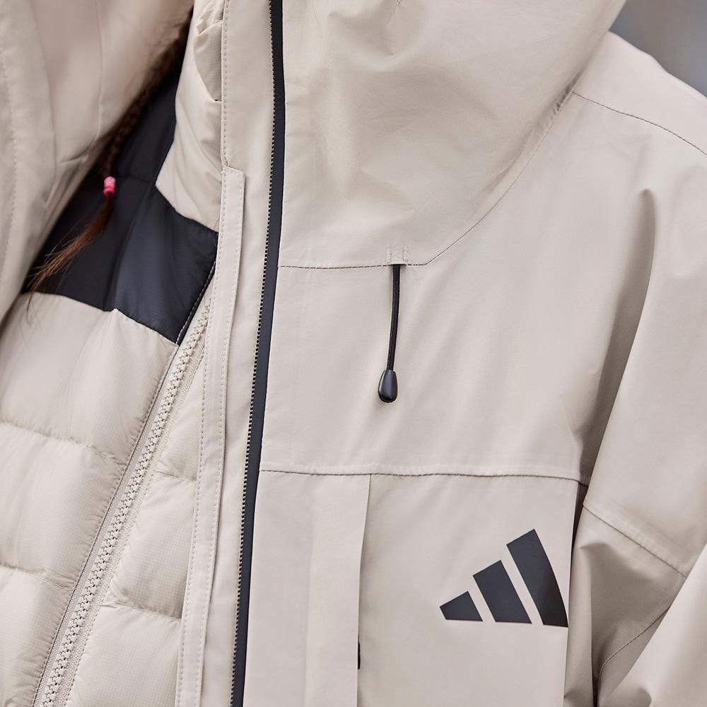 Adidas Solid Color Brand Logo Three-In-One Lightweight Waterproof Down Jacket Unisex Jacket Light-Brown JM9138