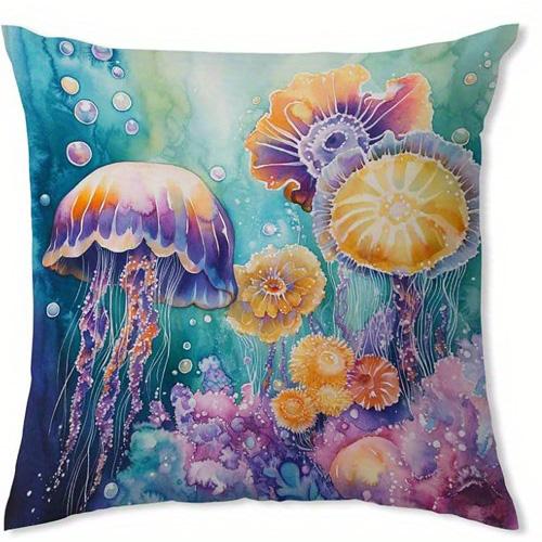 Colorful Jellyfish Underwater Double-sided Printed pillow cover Short plush Suitable living rooms bedrooms throw cushion cover