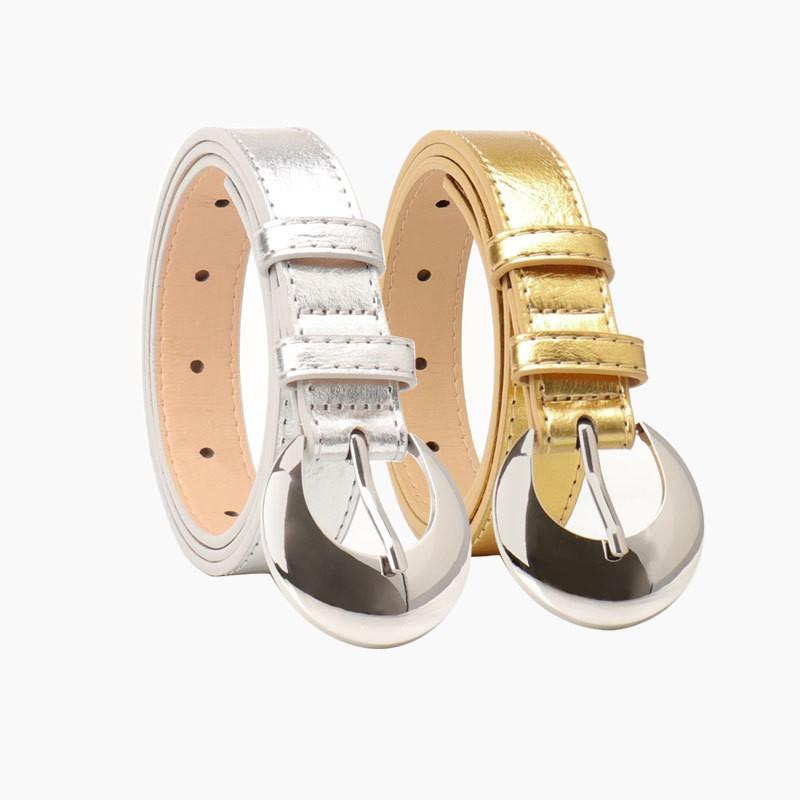 Womens PU Leather Belt With Round Alloy Pin Buckle Stylish Waistband Dresses Jeans Casual Outfits