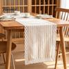 Table Runner for Dining Striped Runner, Lace Trim Cotton Linen Farmhouse Decor Rustic Home Retro
