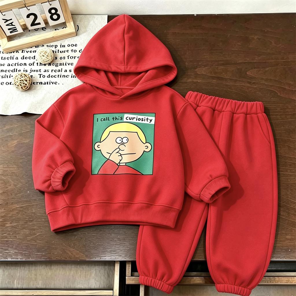 Boys Trendy Costume 1-7Years Old Kids Long Sleeve Hooded Suits Cartoon Printed Pullovers Baby Loose Sweatpants Two Piece Set