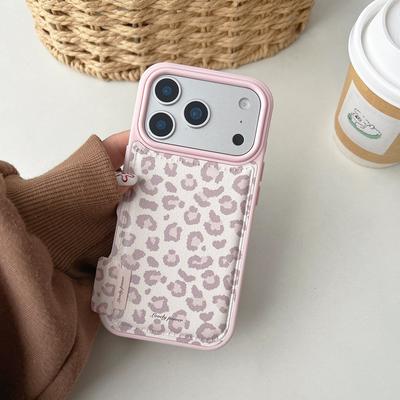 Moderne süße rosa Leopardenmuster Leder Stoßfeste Schutzhülle für iPhone 17 16 15 14 Pro Max