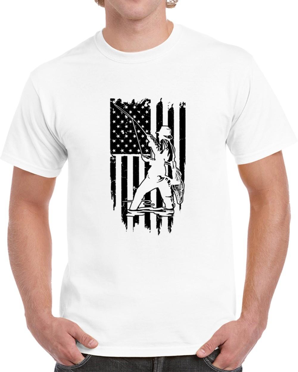 Patriotic Fisherman T-Shirt Unisex Fishing Gift Marlin Bass Fish Sports TShirt XL