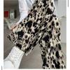 Leopard Print Wrinkled Wide Leg Women's Summer New Patchwork Tie Dye Elasticized High-waisted Loose Straight Casual Pants