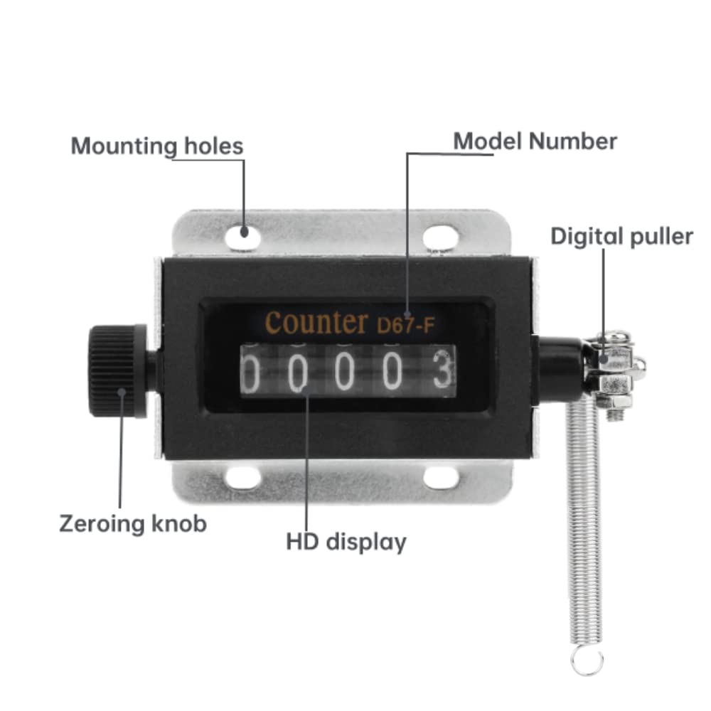 5 Digit Pull Counter D67-F 5 Digit Mechanical Resettable Manual Hand Pull Stroke Tally Counter Count Accurately