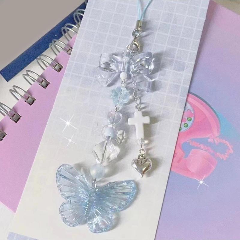 Sweet Phone Chain Strap Lanyard Bowknot Butterfly Pendant Phone Charm Hanging Decoration Cute Phone Accessories