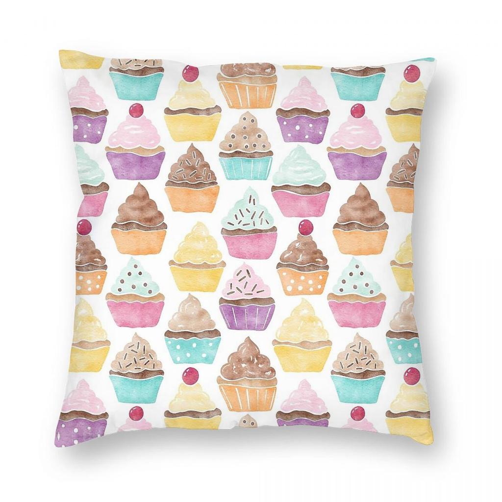 Watercolour Cupcakes Square Pillowcase Polyester Linen Velvet Pattern Zip Decor Throw Pillow Case Home Cushion Cover Wholesale