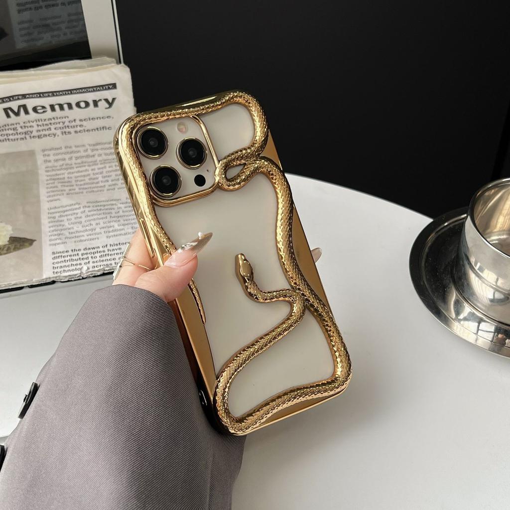 Electroplating hollow three-dimensional snake mobile phone case for Apple 16 trend 15/14/13 hollow 12/12PRO protective case