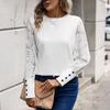 Casual Long Sleeve T Shirt With Embroidered Lace Panel For Spring Women