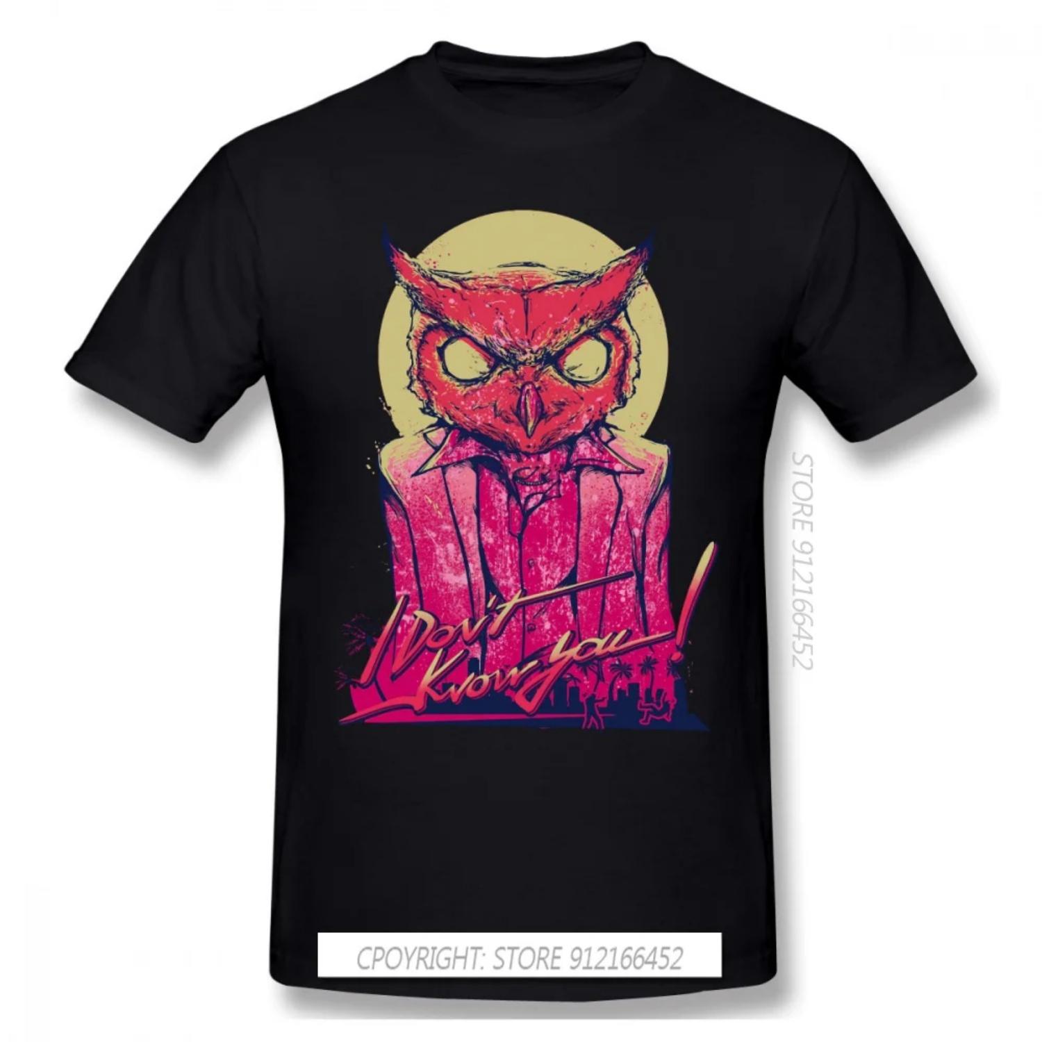 

Hotline Miami - Rasmus Print Pure Cotton T-Shirt Owl Cat Animal For Men Fashion Streetwear L