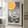 New Chinese Fengshui Golden Deer Canvas Painting Abstract Zen Stone Posters and Prints Modern Luxury Wall Art for Porch Decor