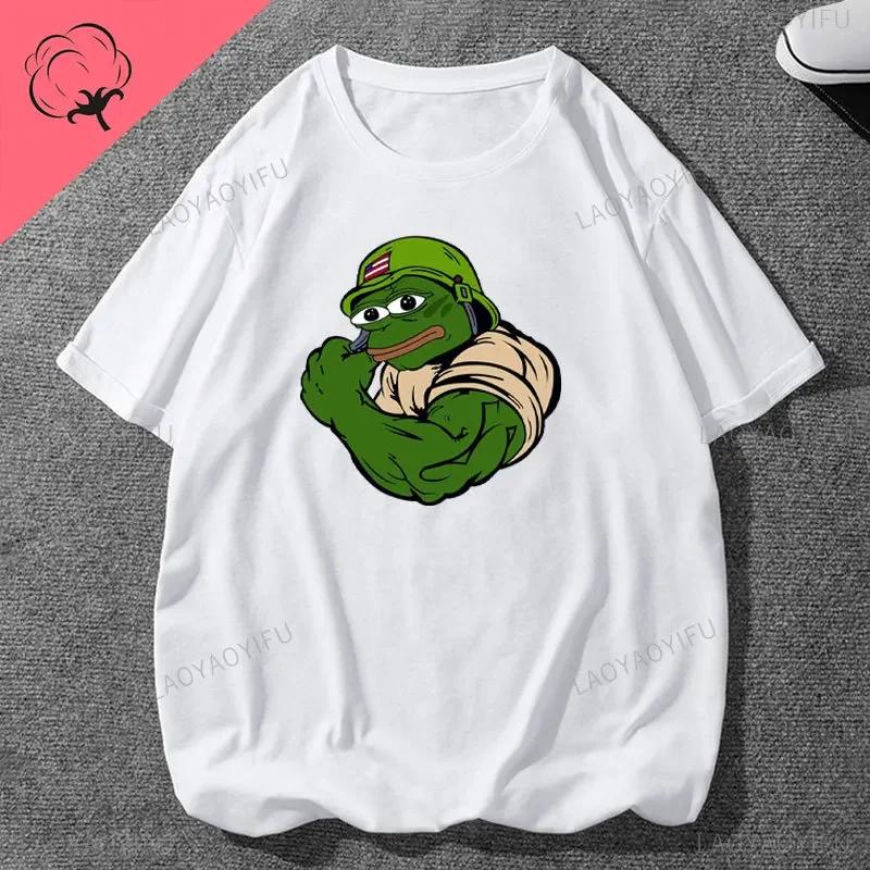 Pe Pe The Frog Meme Emote Cotton Mens Clothing Vintage Fashion Frog Animal Ladies Summer Kawaii Tees Funny Gift Casual Shirt