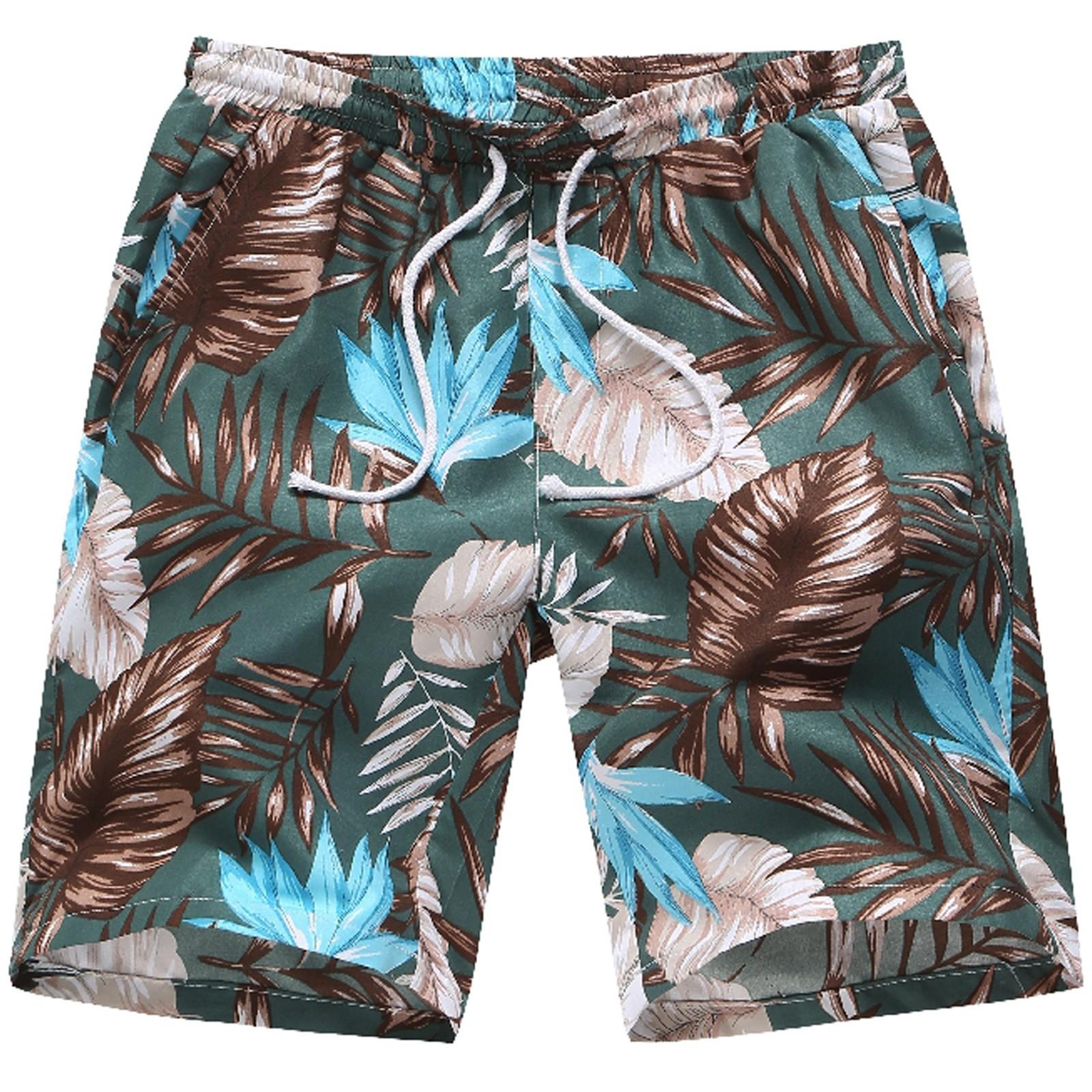 

Мужской гавайский модный повседневный купальник, пляжные шорты с принтом свободных листьев XL небесно-голубой