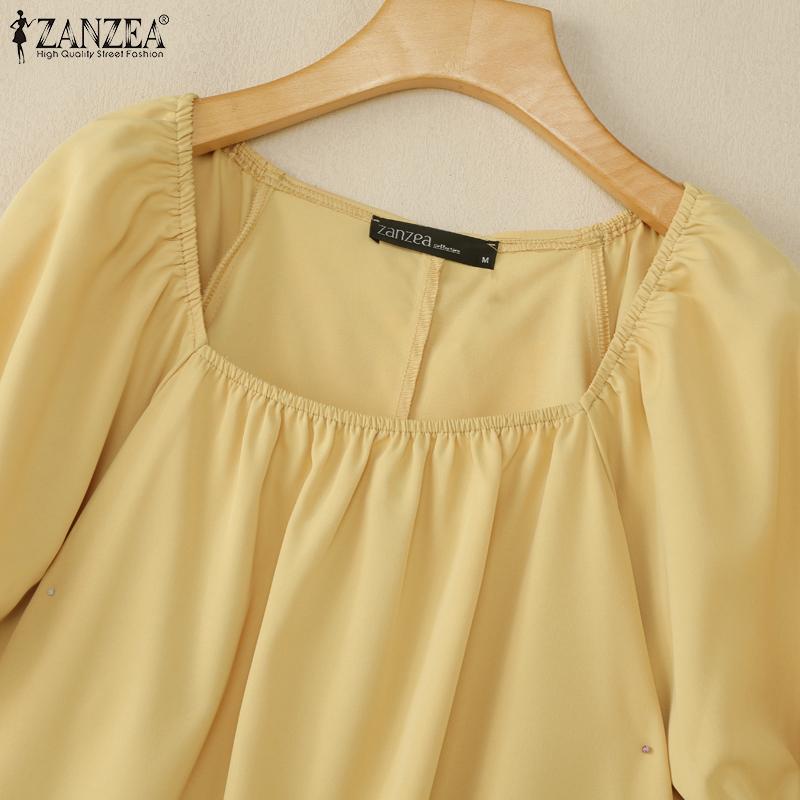 ZANZEA Women Square Collar Loose Casual Summer Short Sleeve Dress