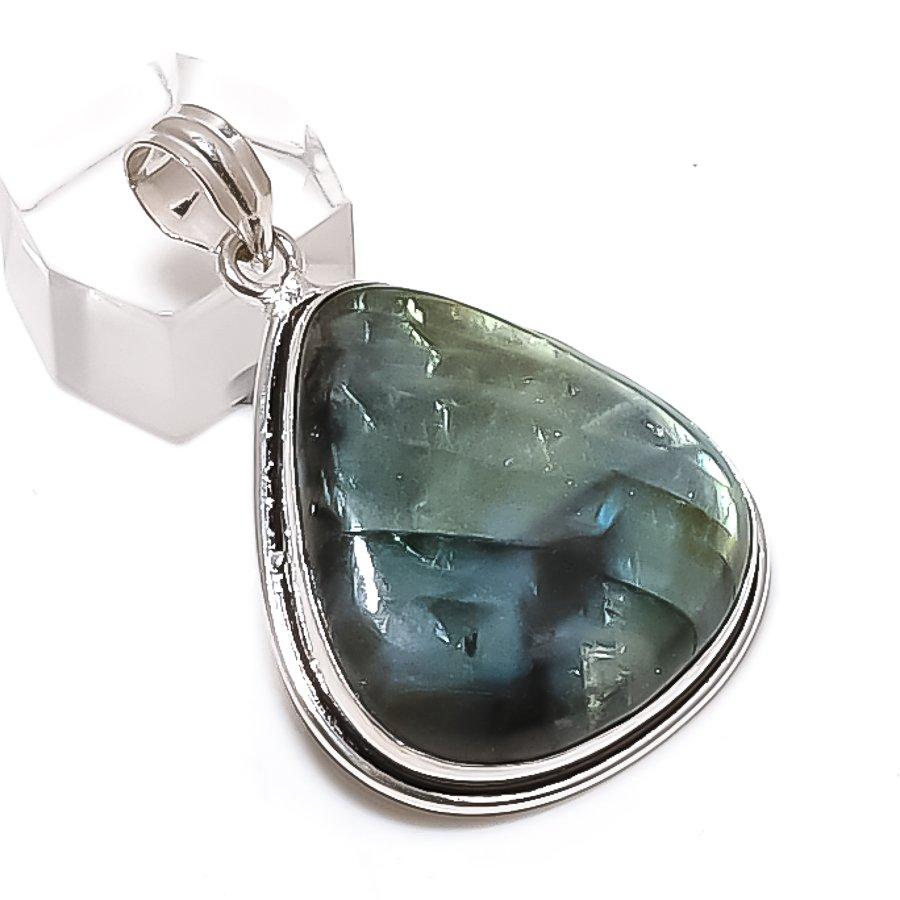 Natural Labradorite Gemstone 925 Sterling Silver Jewelry Pendant 1.97" W1k25