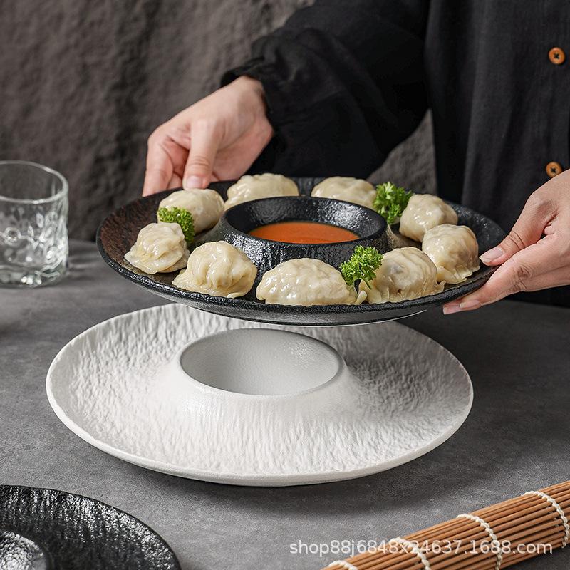 Kreativní keramické talíře na krevety s miskami na ocet, komerční talíře na knedlíčky a domácí lehce luxusní čínské nádobí